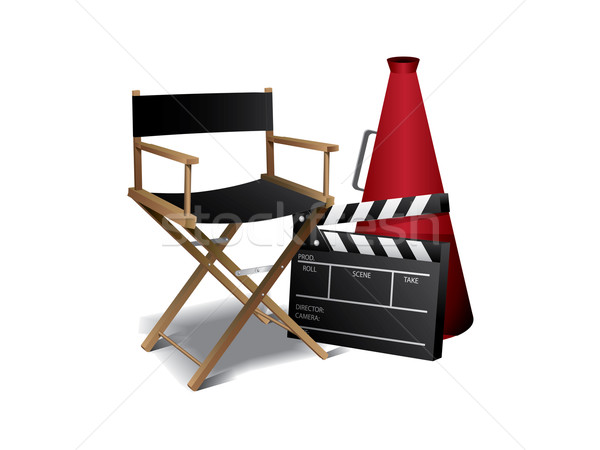 Foto stock: Filme · diretor · cadeira · estrela · cinema · bilhete