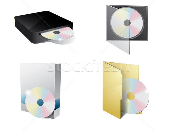 Stock photo: CD Icon with folder, cd-rom and paper box