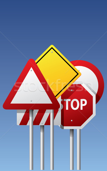 Vecteur panneaux de signalisation routière ciel fond métal orange [[stock_photo]] © graphit