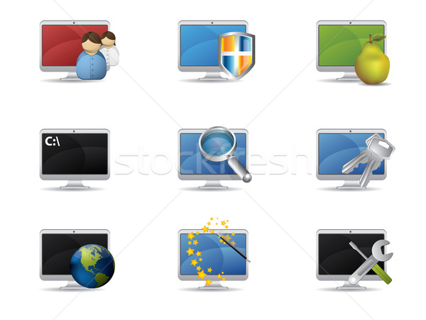 Pantalla iconos tecnología supervisar azul Screen Foto stock © graphit