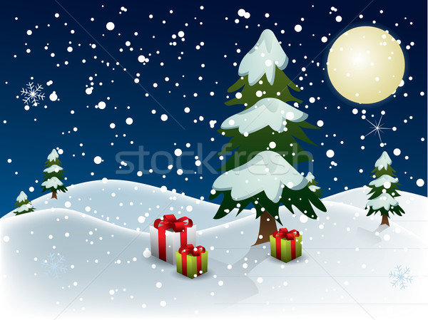 Noël nuit enfants enfants lune hiver [[stock_photo]] © graphit