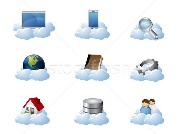 Vektor ikonok felhő alapú technológia internet szív technológia Stock fotó © graphit