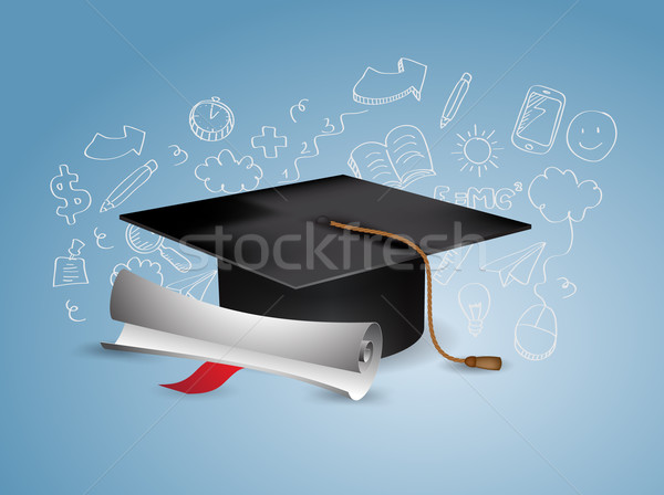 Black Graduation Cap with Degree - with doodles Stock photo © graphit