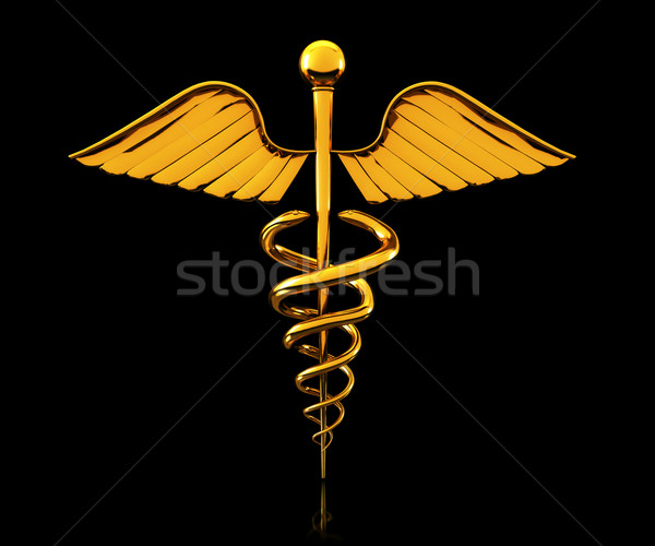 Shiny Golden Caduceus on black reflective background Stock photo © grasycho