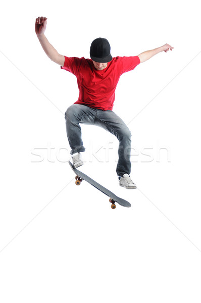 Stockfoto: Skateboarder · springen · geïsoleerd · witte · sport · skate