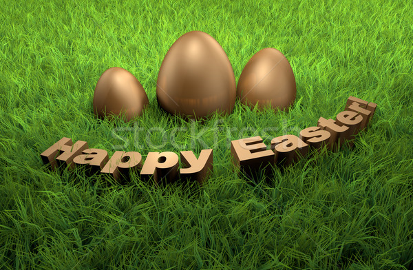 Foto stock: Feliz · pascua · vacaciones · tarjeta · 3D · hierba