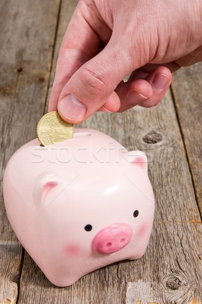 Fünfzig cent Sparschwein Hand Münze rosa Stock foto © Grazvydas