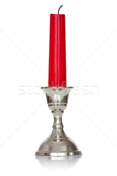 Silver plated candlestick  with red candle  Stock photo © Grazvydas
