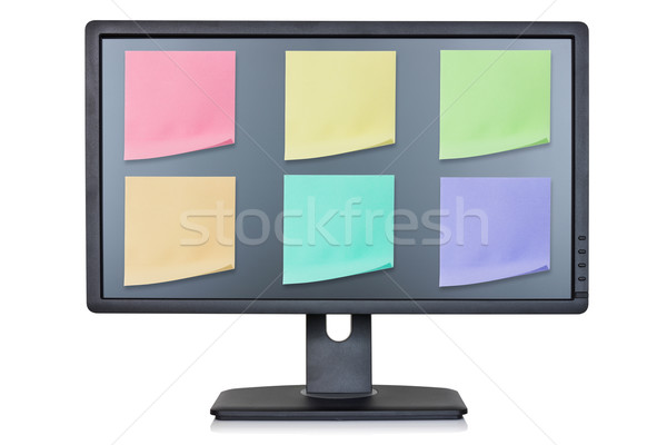 Stock fotó: Számítógépmonitor · szín · jegyzet · papírok · izolált · fehér