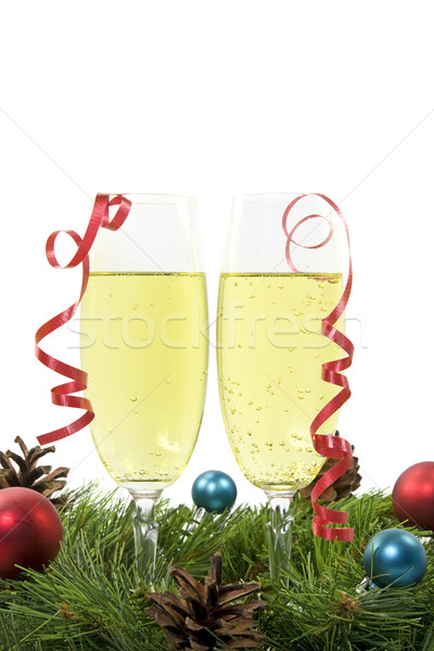 Foto stock: Natal · decoração · dois · vidro · champanhe