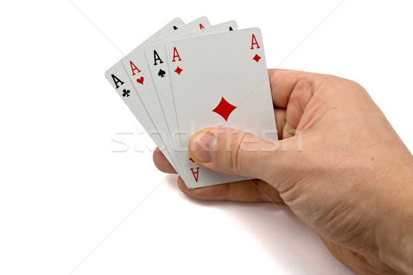 Mână patru aces succes poker alb Imagine de stoc © Grazvydas