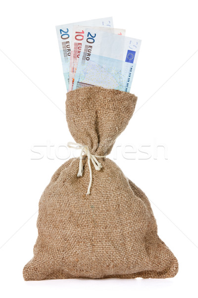 Stockfoto: Zak · geld · euro · valuta · geïsoleerd · witte