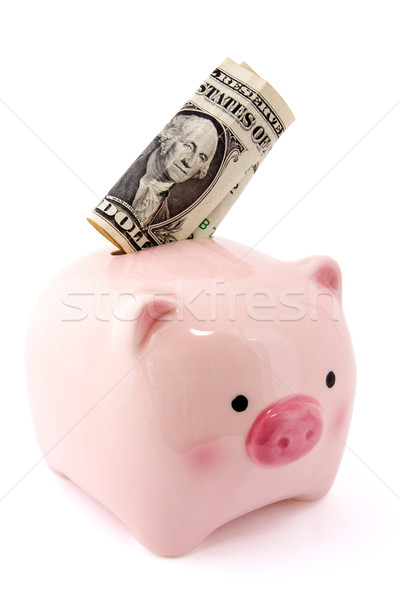 Piggy bank with one dollar bill Stock photo © Grazvydas