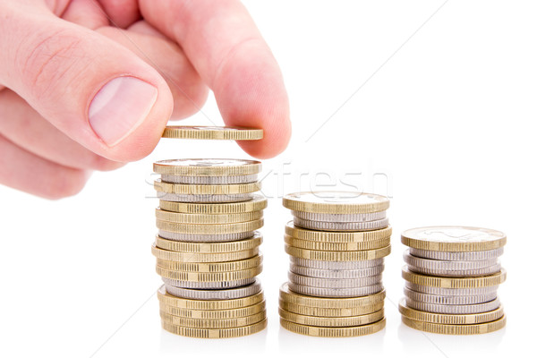 Mano moneta soldi scale scala bianco Foto d'archivio © Grazvydas