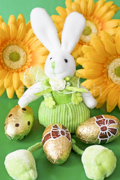 Wielkanoc Easter bunny siedzieć zielone żółte kwiaty kwiaty Zdjęcia stock © Grazvydas