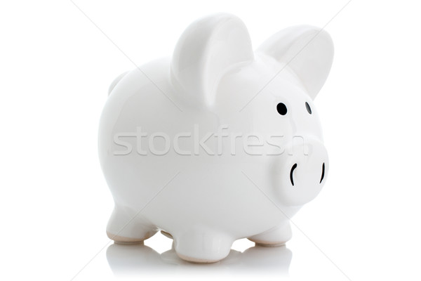 Biały banku piggy refleksji polu sukces finansowych Zdjęcia stock © Grazvydas