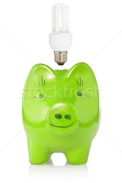 Green piggy-bank with lightbulb Stock photo © Grazvydas