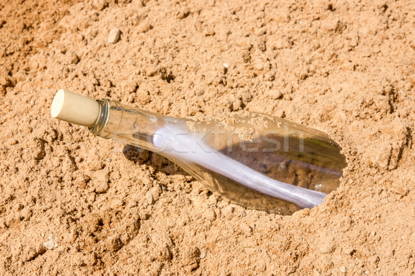 [[stock_photo]]: Bouteille · lettre · un · message · sable · plage · verre