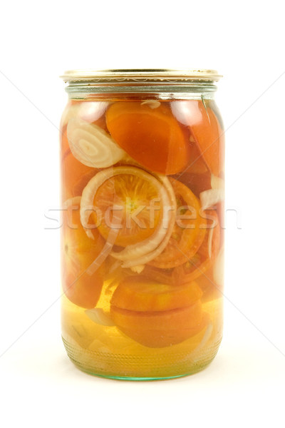 Stock photo: glass jar of pickled tomatoes