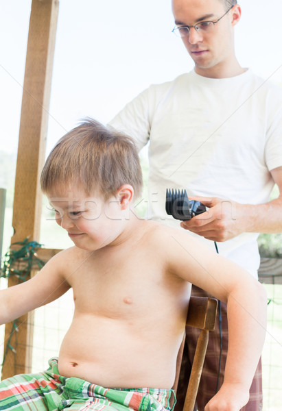 Wenig Junge Syndrom Haarschnitt cute Familie Stock foto © gregorydean