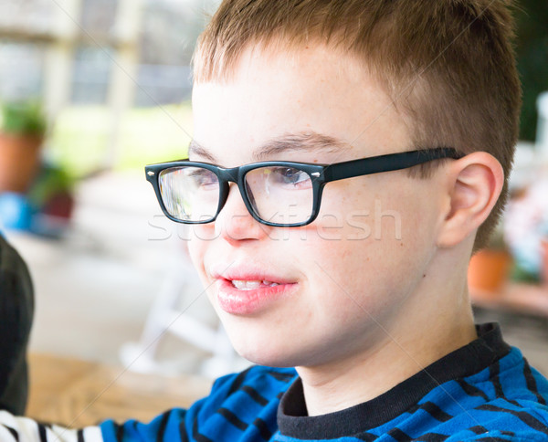 Młody chłopak syndrom uśmiech szczęśliwy oczy Zdjęcia stock © gregorydean