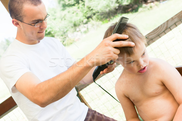 Kicsi fiú szindróma frizura aranyos család Stock fotó © gregorydean