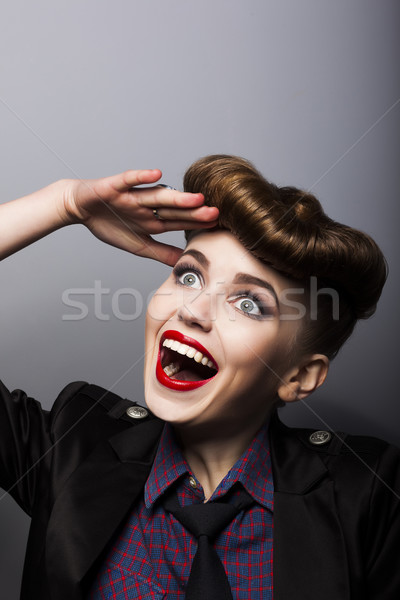 Amazing funny young woman in retro style - trendy hairstyle Stock photo © gromovataya