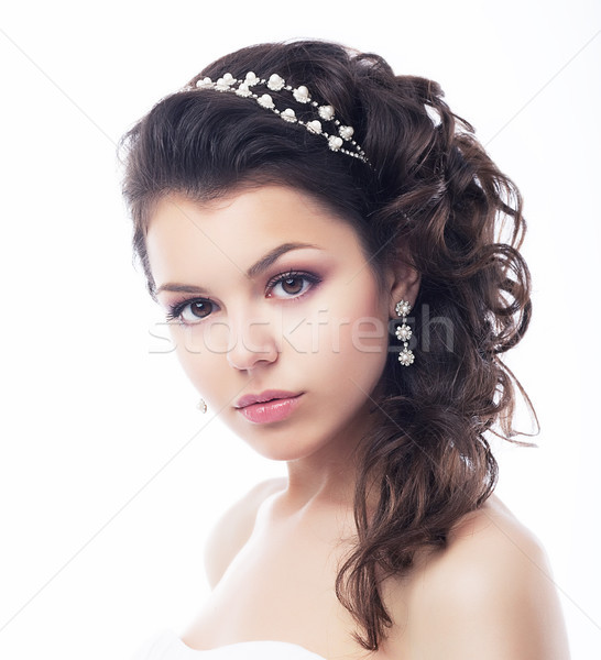 Beautiful Face of Luxurious Wealthy Woman with Jewelry. Elegance Stock photo © gromovataya