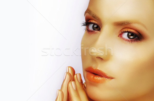 Close Up Portrait of Young Woman and Manicured Fingernails Stock photo © gromovataya