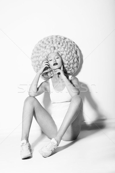  Art. Quaint Fancy Fashion Model sitting in Glamorous High Peruke Stock photo © gromovataya