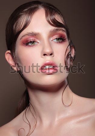 Portré nő smink gyönyörű divat ajkak Stock fotó © gromovataya