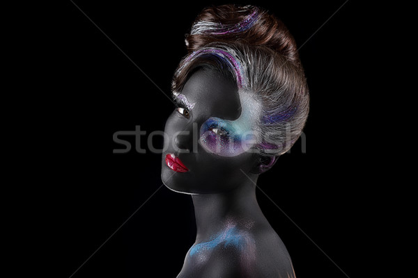 Haute couture titokzatos titokzatos nő sötét smink Stock fotó © gromovataya