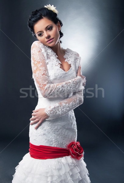 Attractive bride brunette supermodel in wedding white dress Stock photo © gromovataya