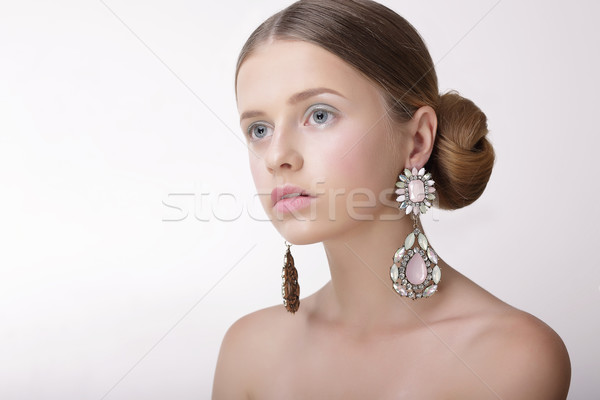 Luxury. Sophisticated Woman with Pearly Earrings with Diamonds Stock photo © gromovataya