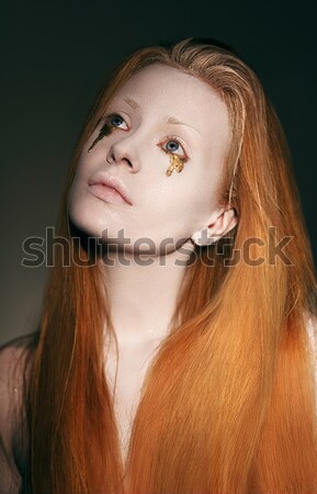 Theatre. Pantomime. Stylized Woman with White Makeover and Golden Tears Stock photo © gromovataya