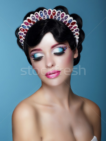 Luxurious Dreamy Female with Bright Makeup and Art Diadem Stock photo © gromovataya
