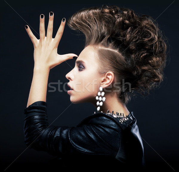 Beauty woman with pigtails, creative hairstyle, saluting Stock photo © gromovataya