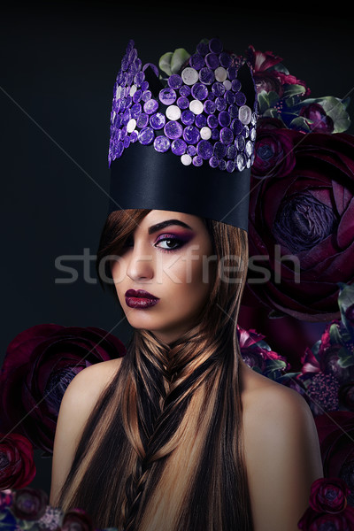 Fantasy. Fanciful Woman in Unusual Art Stylized Crown Stock photo © gromovataya