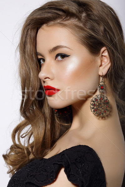 Profil nobel Brünette Ohrringe Haar Schönheit Stock foto © gromovataya