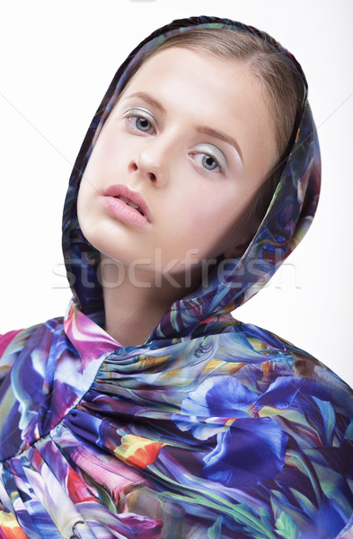 Urban Fashion. Portrait of Teenager Girl in Blue Hood Stock photo © gromovataya