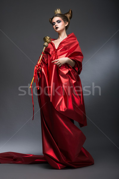 Middle Ages. Magic. Lordly Woman Wizard in Red Pallium with Scepter. Witchcraft Stock photo © gromovataya