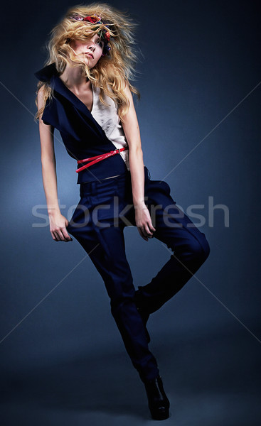 élégant mode modèle posant bleu leggings [[stock_photo]] © gromovataya