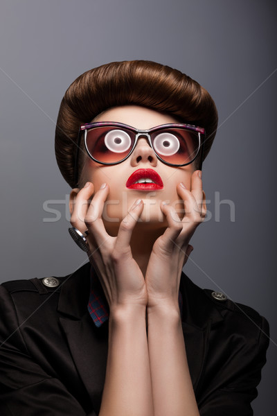Paródia retrato mulher futurista óculos de sol fantasia Foto stock © gromovataya