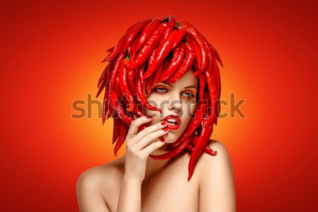 Moda de moda mujer rojo chile Foto stock © gromovataya