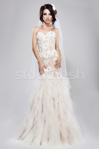 Espousal. Genuine Gorgeous Bride in Long White Bridal Dress. Wedding Style Stock photo © gromovataya