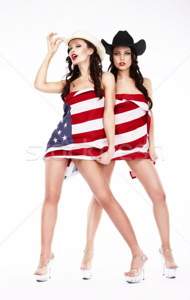 Grappig vrouwen hoeden hielen USA vlag Stockfoto © gromovataya