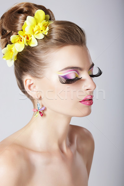 Glam. Profile of Fashionable Woman with Amazing Fantastic Eye Make-up Stock photo © gromovataya