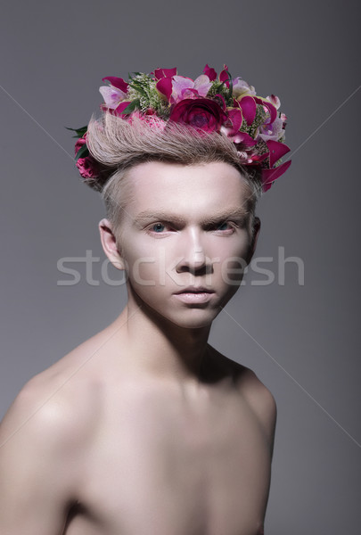 Fantázia albínó férfi virágok rózsa test Stock fotó © gromovataya