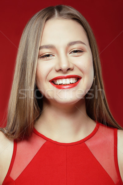 Szerencsés boldog nő mosoly fogakkal űr jókedv Stock fotó © gromovataya