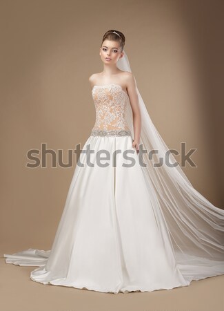 Engagement. Bride wearing Sleeveless Ivory Dress and Veil Stock photo © gromovataya